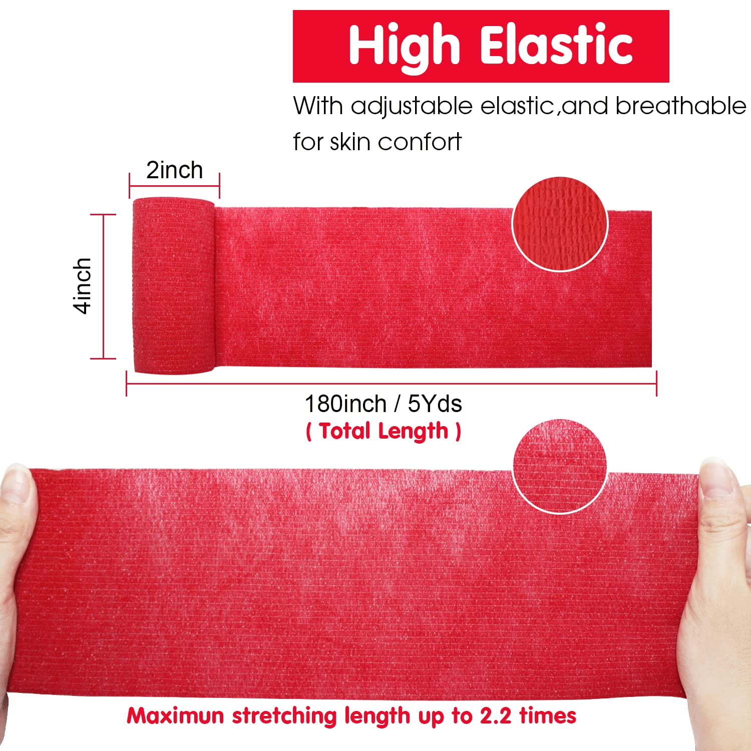 6 Rolls Cohesive Bandage 10 cm X4,5 cm Red, Flexible Bandage, Non-Woven Cohesive, Athletic Tape, Fat Wrap, Wraps Bandage, Suitable for Sensitive Ski…
