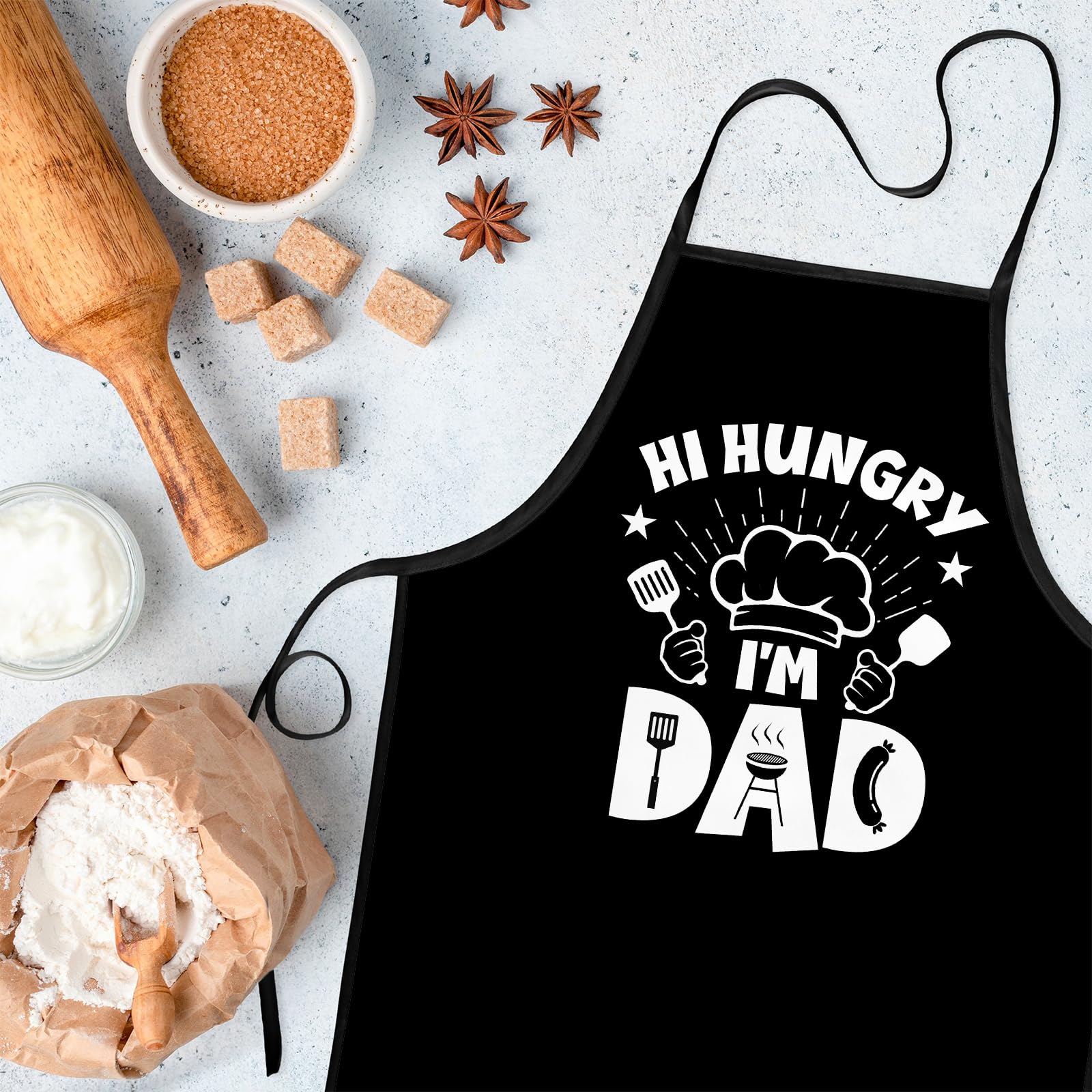 Delantales divertidos para hombre, para hornear, delantales de cocina para hombre, color negro, con texto en inglés "Hi Hungry I'm Dad" para cocinar, regalo para papá, cumpleaños, día del