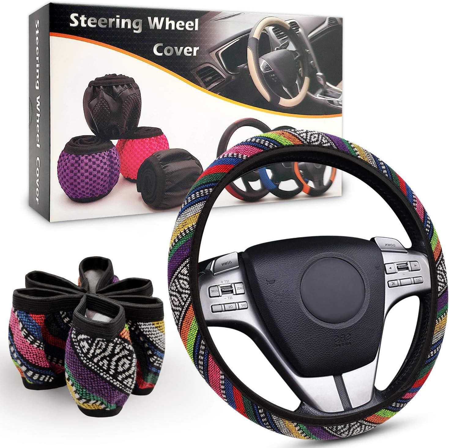 NICEASY 14.5-15 inch Colorful Soft Cloth Steering Wheel Cover for Woman,Girl
