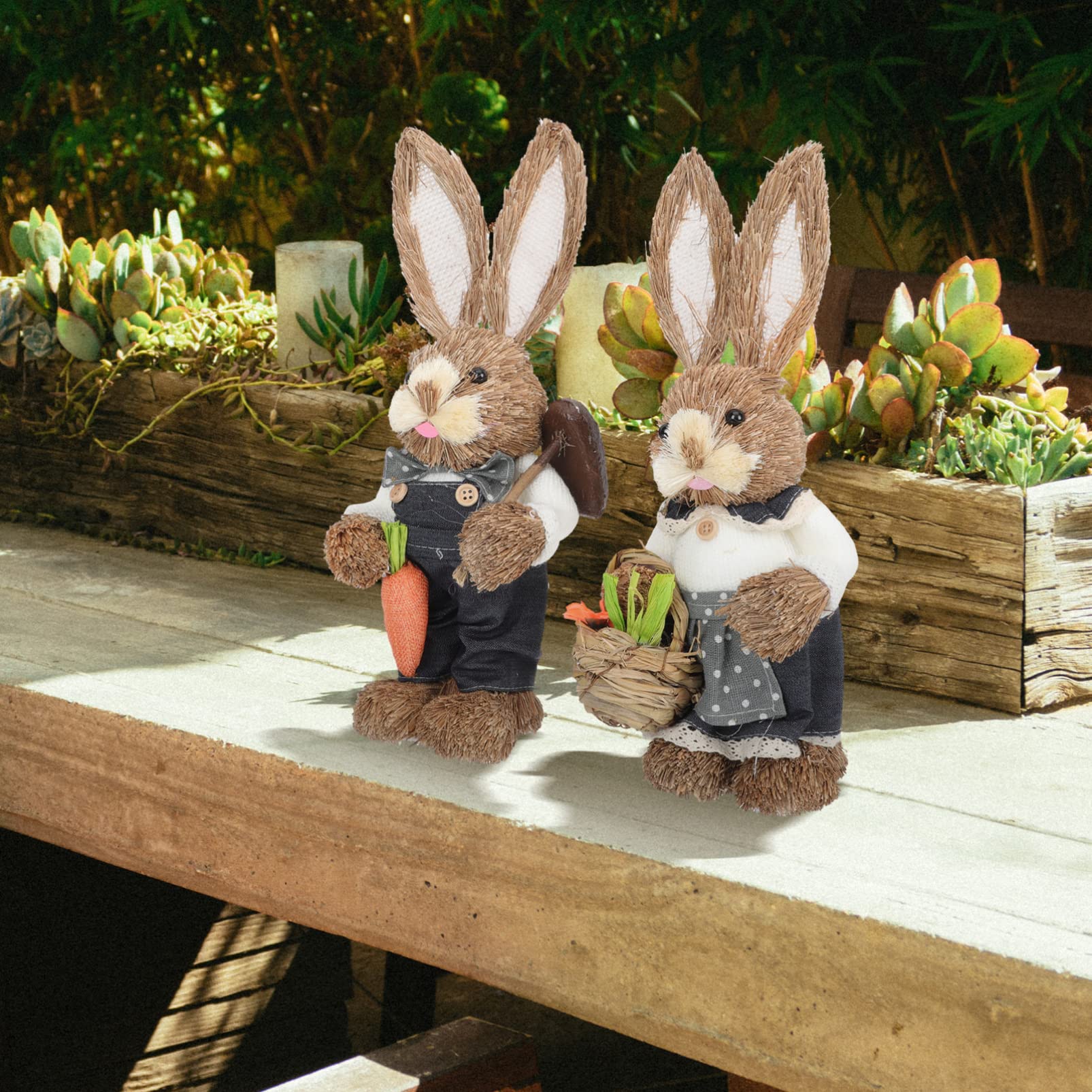 Abaodam 4stücke Woven Bunny Figuren Handgefertigte Deko Hasen Für Ostern Große Rattenstatue Für Wohnzimmer Garten Und Kinderzimmer Leichte Und Niedliche Osterdekoration