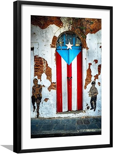 Art.com Impresiones artísticas enmarcadas para pared, puerta de bandera puertorriqueña por George Oze, decoración de lugares, 16 x 24 pulgadas,
