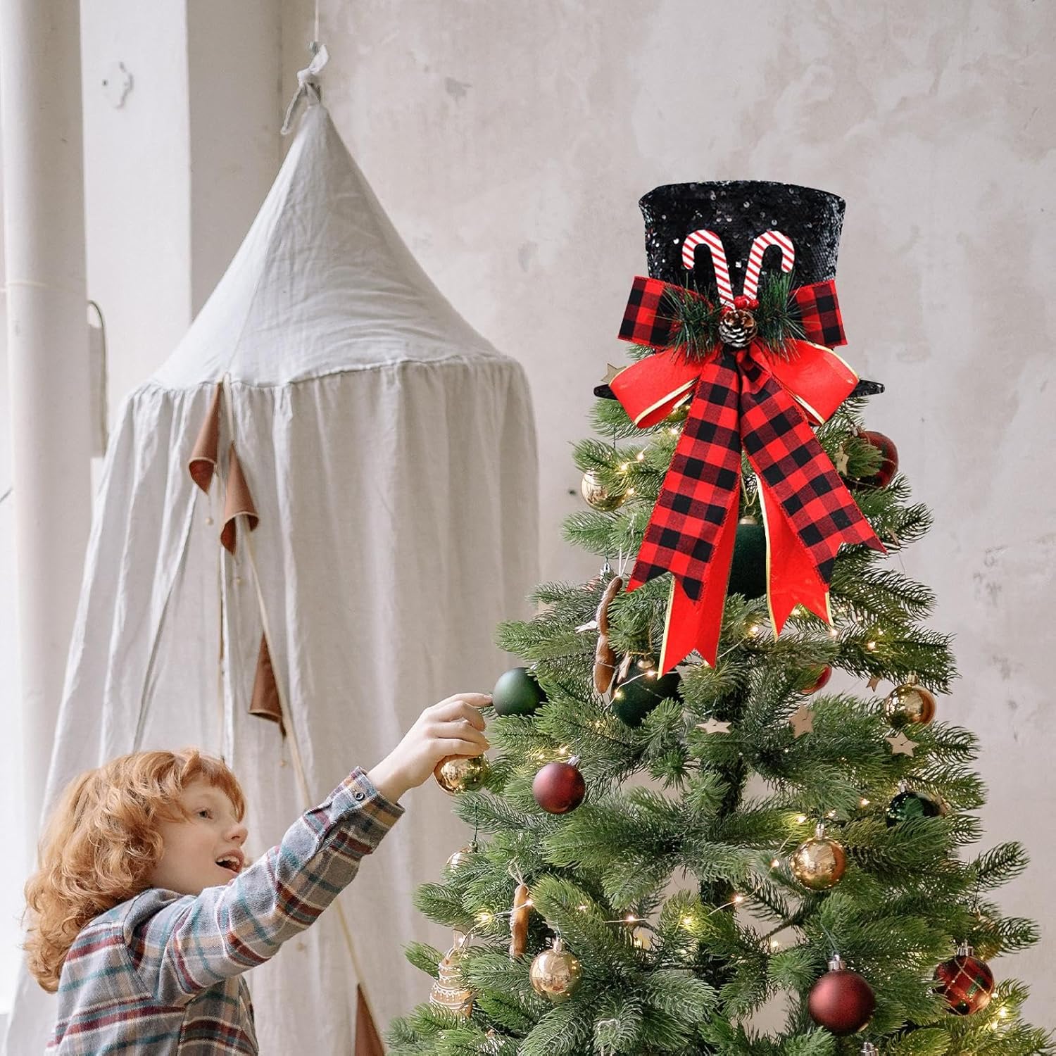 High Heel Christmas Tree Hat Topper | Cute Winter Top Hat Snowman Hugger | Desktop Ornaments, Christmas Tree Topper Hat, Foldable Seasonal Decor for Christmas Holiday High Heel