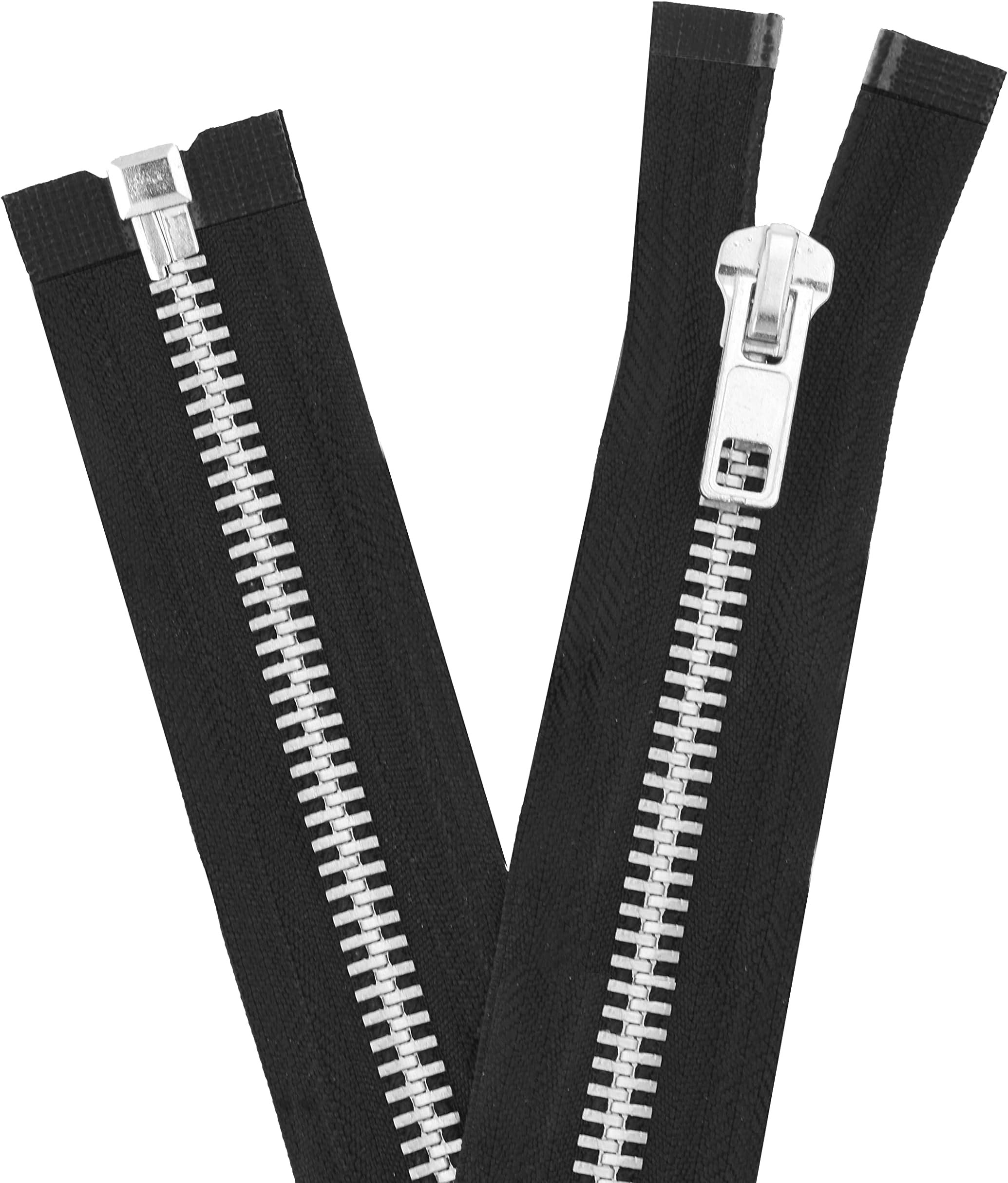 Mandala Crafts Black 48 Inch Heavy Duty Zipper - #10 Silver Metal Zipper for Sewing - Separating Jacket Zipper for Coat Zipper Replacement Upholstery Clothing