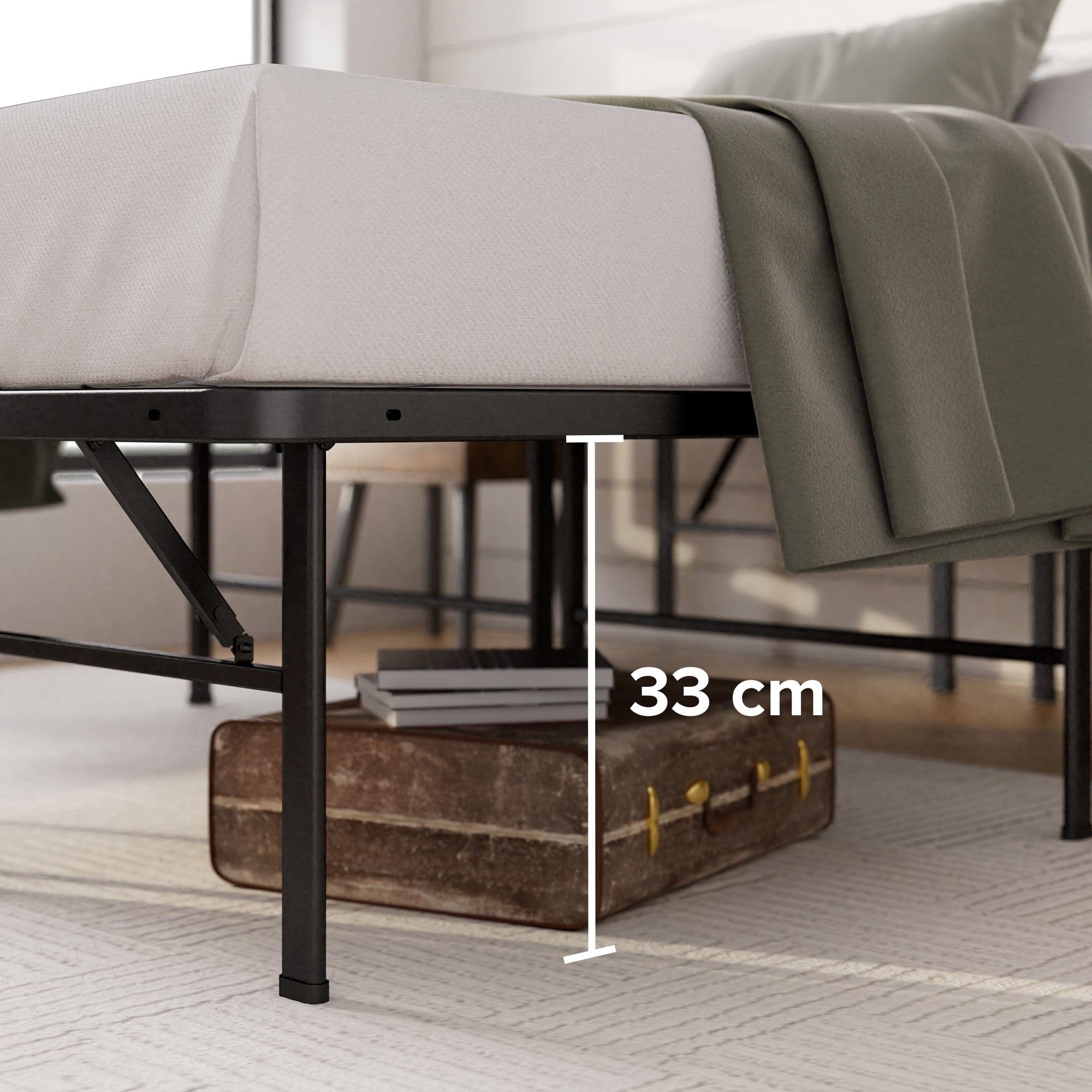 Zinus SmartBase łóżko 140 x 200 cm – wysokość 35 cm – idealne do łóżka dla gości – miejsce do przechowywania pod łóżkiem – czarne
