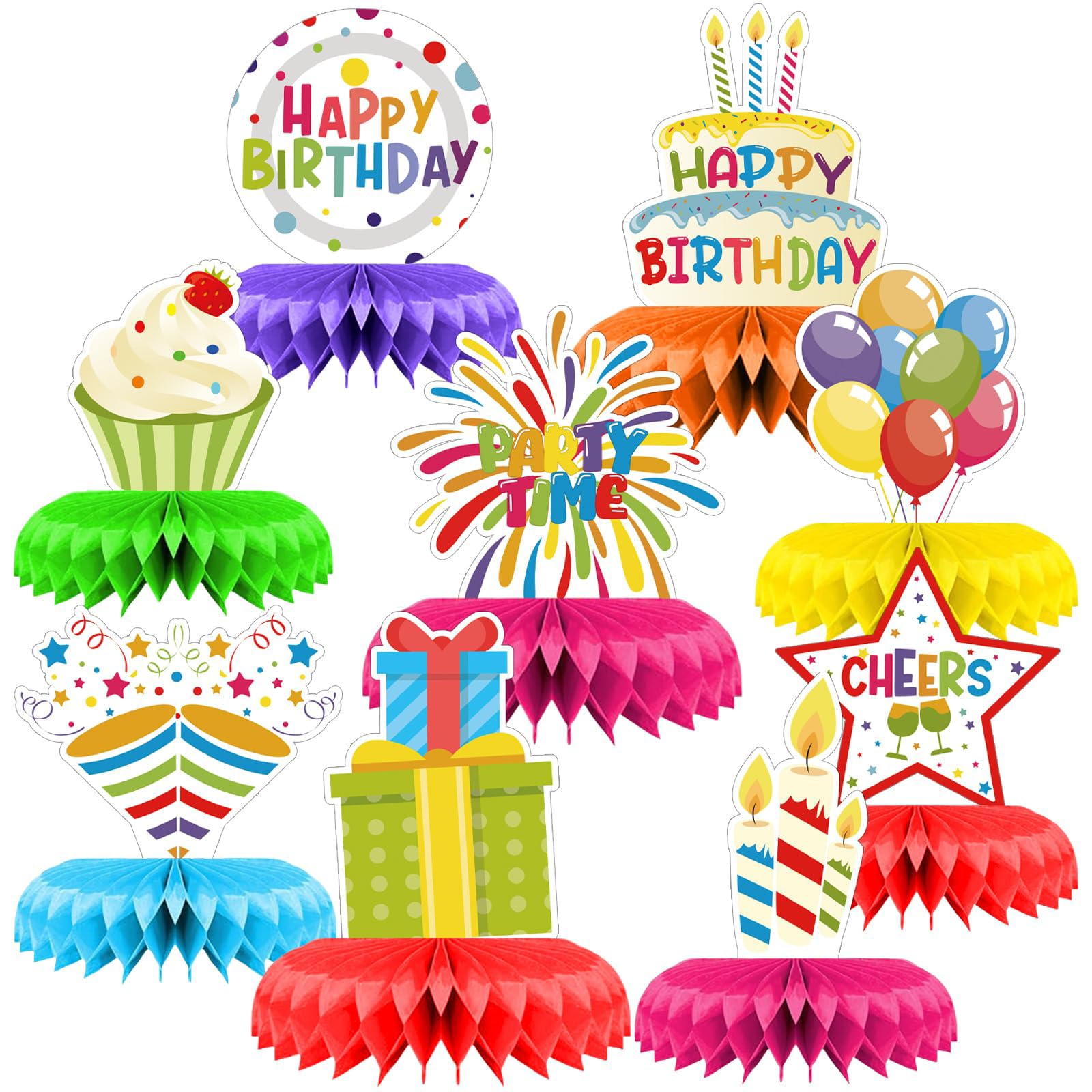 ZenithAura 9-Piece Birthday Decoration Set Colorful Happy Birthday Decor Table Decor Birthday Table Decor Birthday Party Decor Table Birthday Table Decor Table Decor Suga