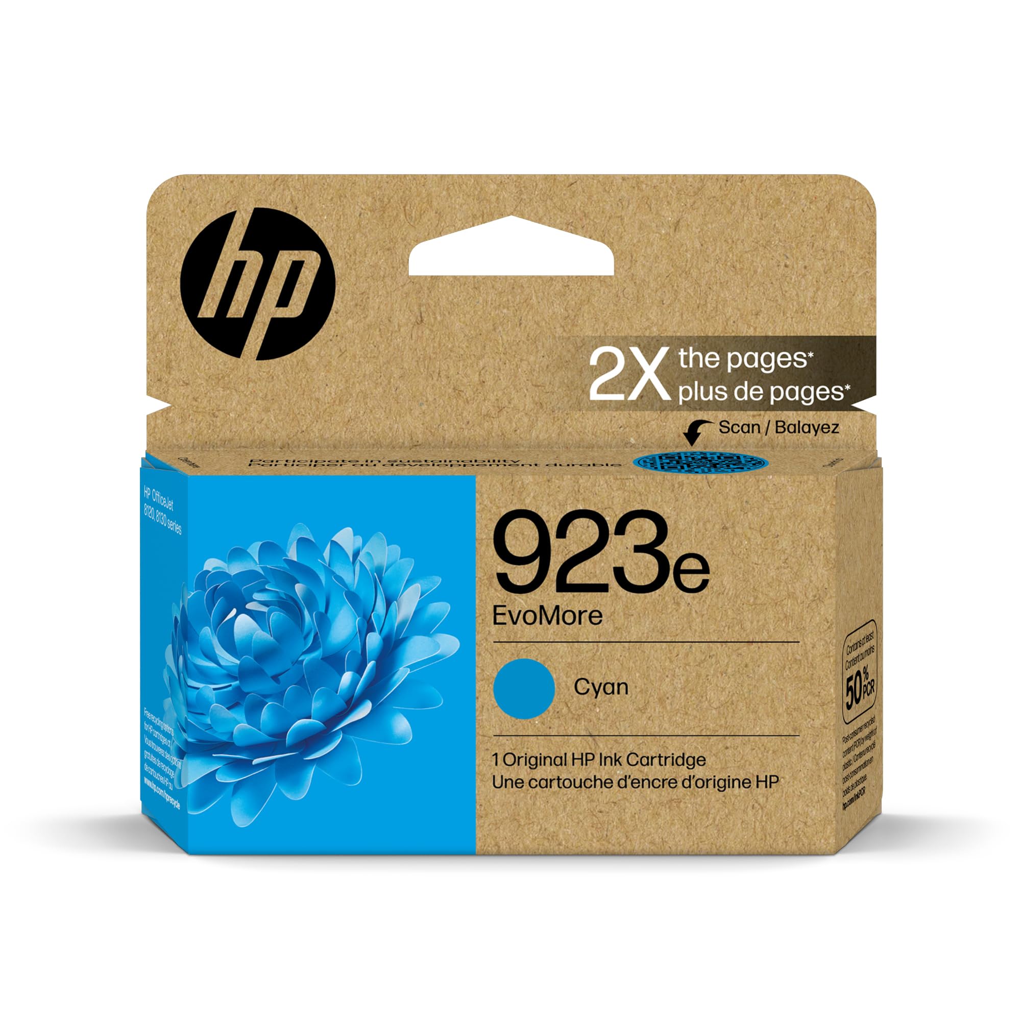 HP 923e EvoMore High Yield Cyan Ink Cartridge | Works OfficeJet 8120 Series, OfficeJet Pro 8130 Series | Carbon Neutral | 4K0T4LN