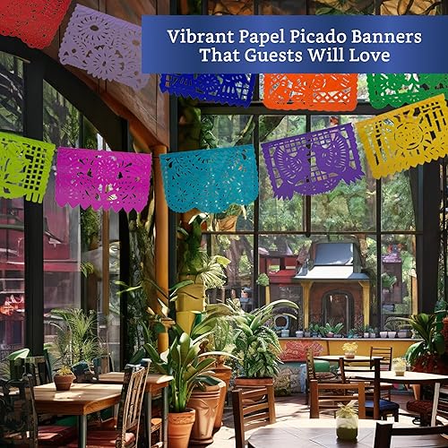 Miniatura 9 de Pancartas de fiesta mexicana paquete de 5 con 10 diseños de bandera de papel de seda por pancarta no plástico decoraciones de fiesta temática