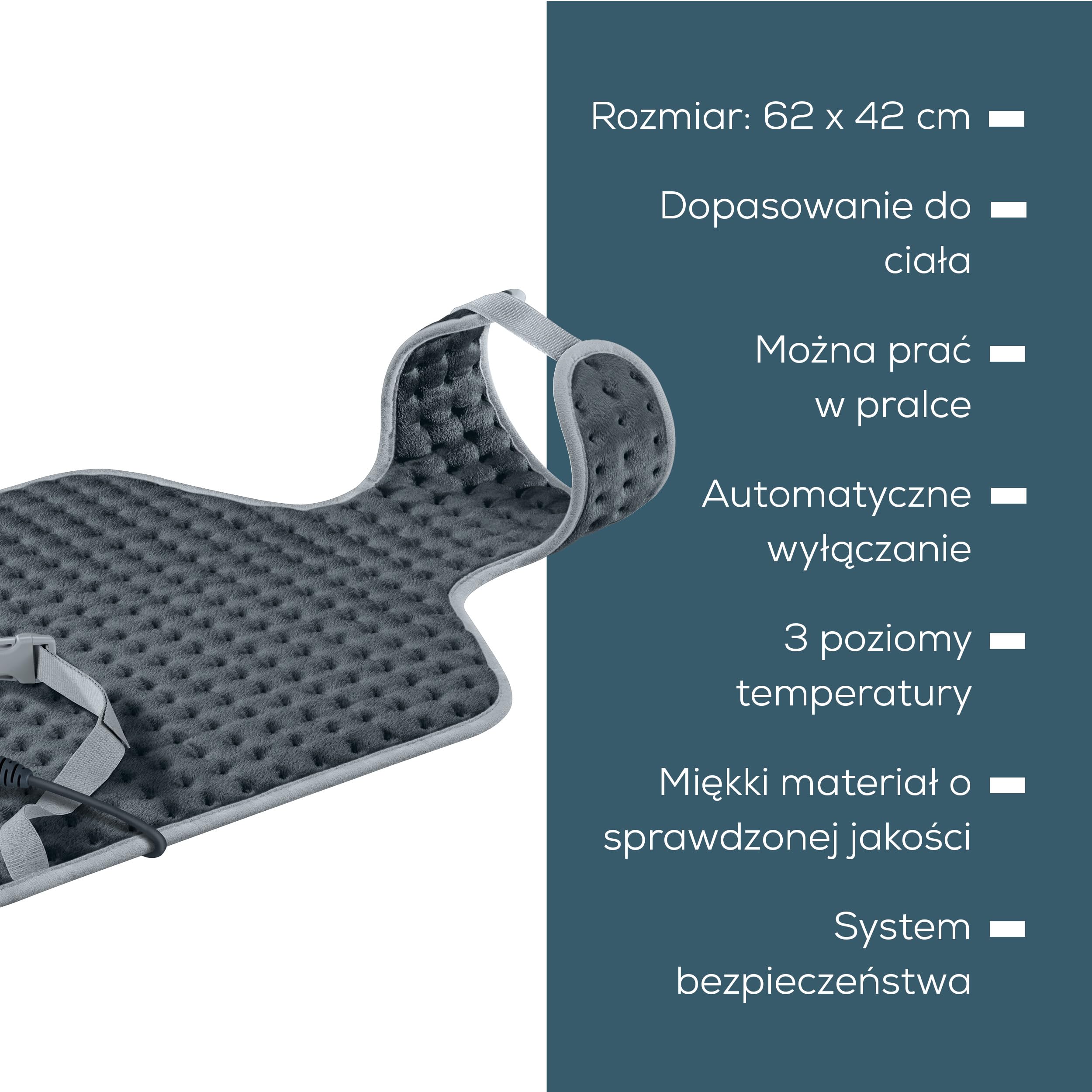 Beurer HK 64 Grey Poduszka elektryczna, z funkcją szybkiego nagrzewania i automatycznym wyłączaniem dopasowana do kształtu ciała, 3 ustawienia temperatury, możliwość prania, z pasem na brzuch