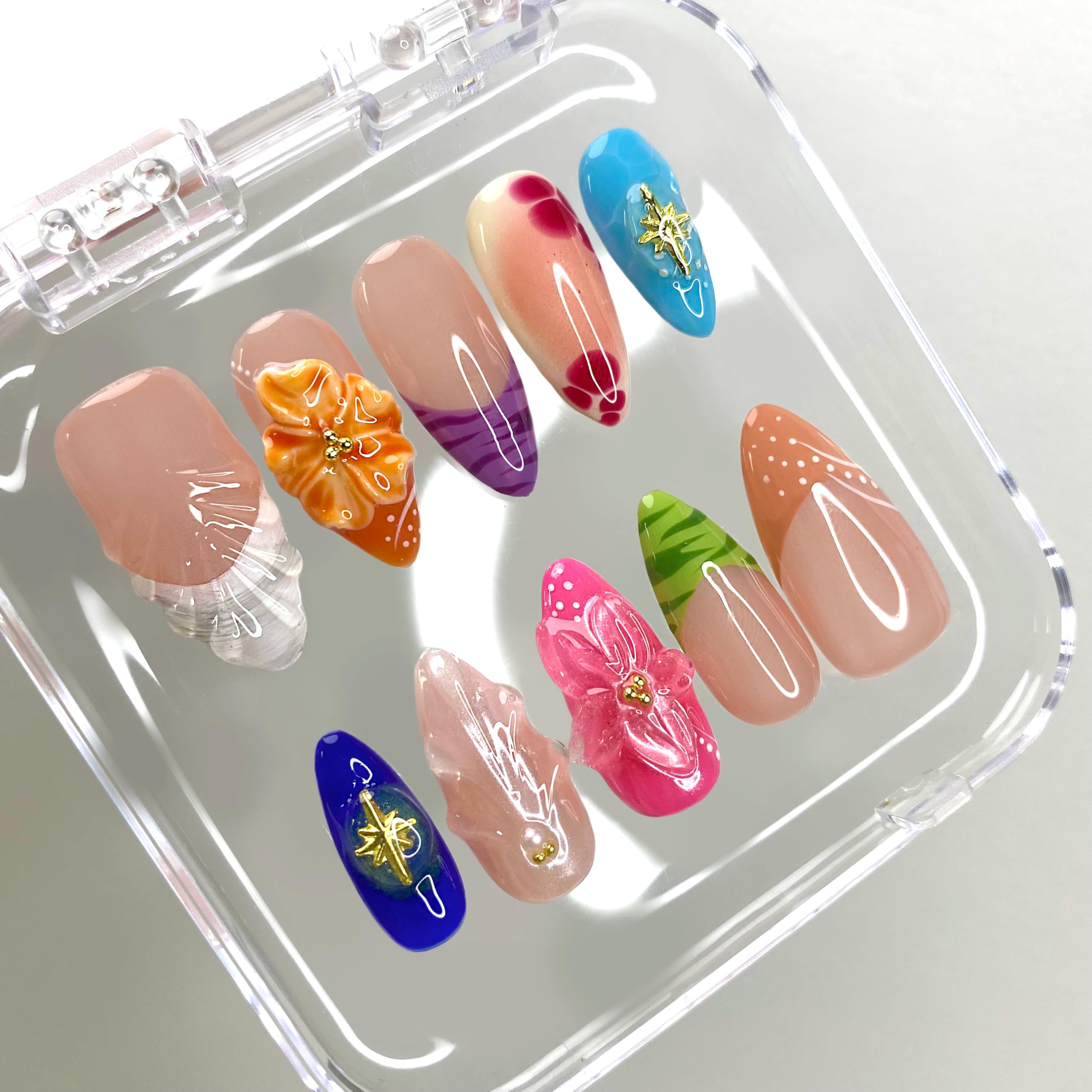 Press On Nails, Medium Almond Handmade Unique French Fake Nails, Thick Acrylic and Muti-Layer Gel False Nails - Image 2