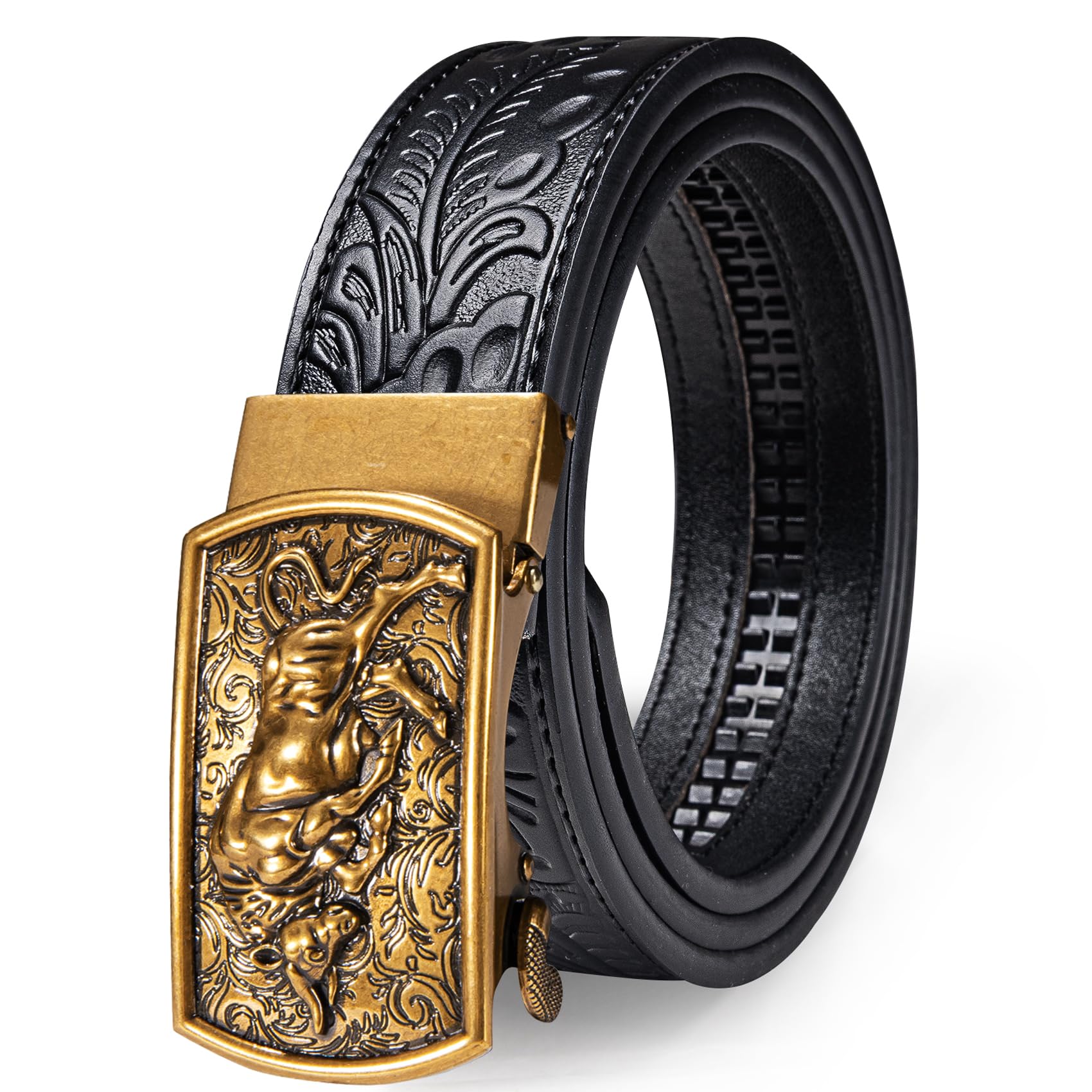 Dubulle Men's Ratchet Belt Gold/Black/Red/Green/Blue/White Automatic Buckle Business Casual Belt Gift - Adjustable Fit