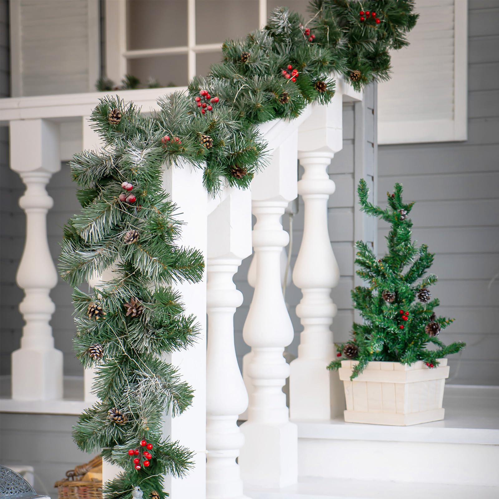 270cm (9ft) Schneespitze Grün Girlande Weihnachten für Home Dekoration, Künstliche Girlanden für Weihnachtsbaum Treppen Kamine Garten Dekor Kaminsims Weihnachtsdekoration