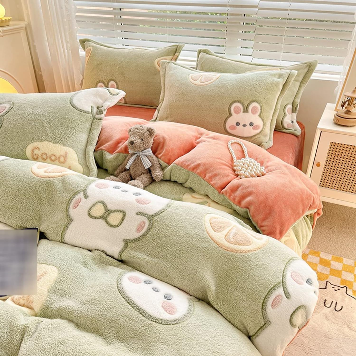 掛け布団カバーセット 冬用 シングル ダブル もこもこ 毛布タッチ 防寒保温 かわいい イチゴ柄 くま ウサギ ふわふわ 3/4件セ