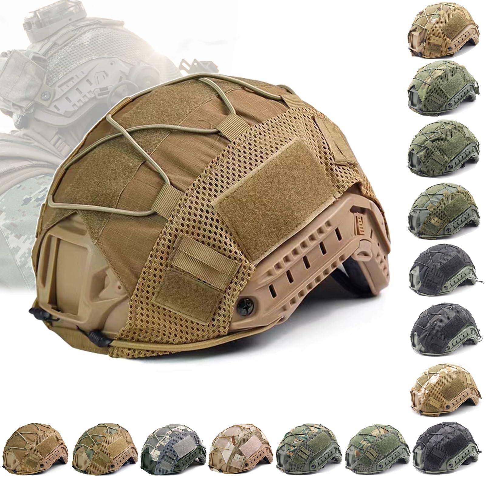 Tactical Helmet Cover Camo FAST Airsoft Paintball High-cut Helmet Cloth Hunting Shooting Helmet Accessories with Elastic Cord(Mud)