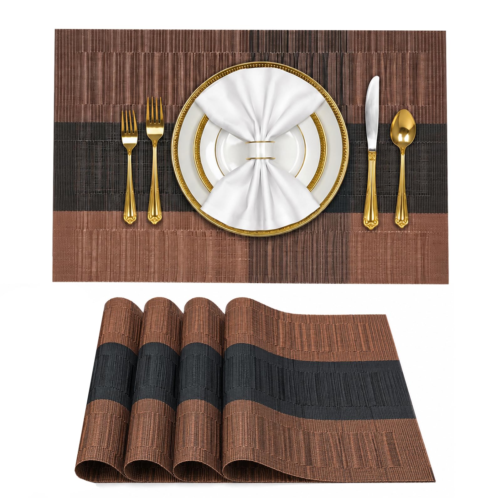 Solitude Placemats Set of 6 Dining Table Place Mats | Placemats Table Mat PVC Material | Non-Slip Heat Resistant | Dining Tablemates Washable Anti-Skid | Size 45 x 30 CM (Brown) — Amazon image 20