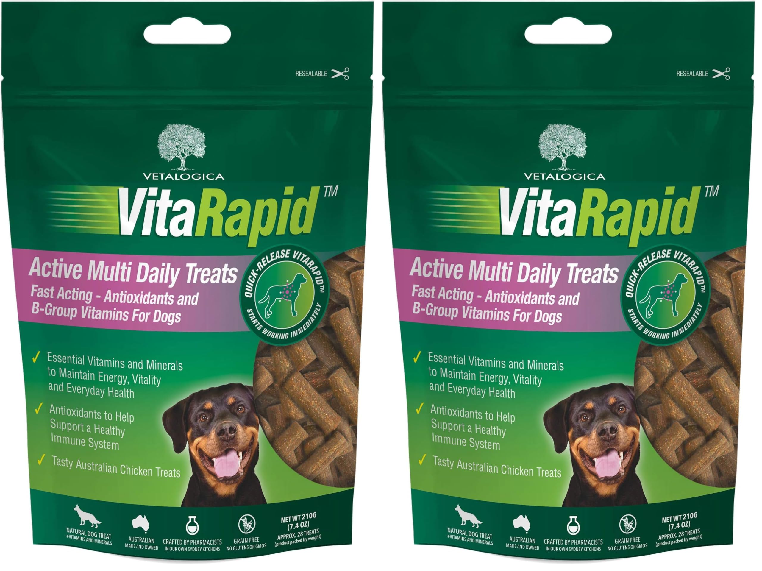 Vetalogica VitaRapid Multivitamin All Ages Breeds Active Daily Treats for Dogs 210 g (Pack of 2) - 210 g (Pack of 2)
