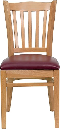 Miniatura 6 de Flash Furniture HERCULES Series - Silla vertical para restaurante de madera natural, asiento de vinilo color burdeos