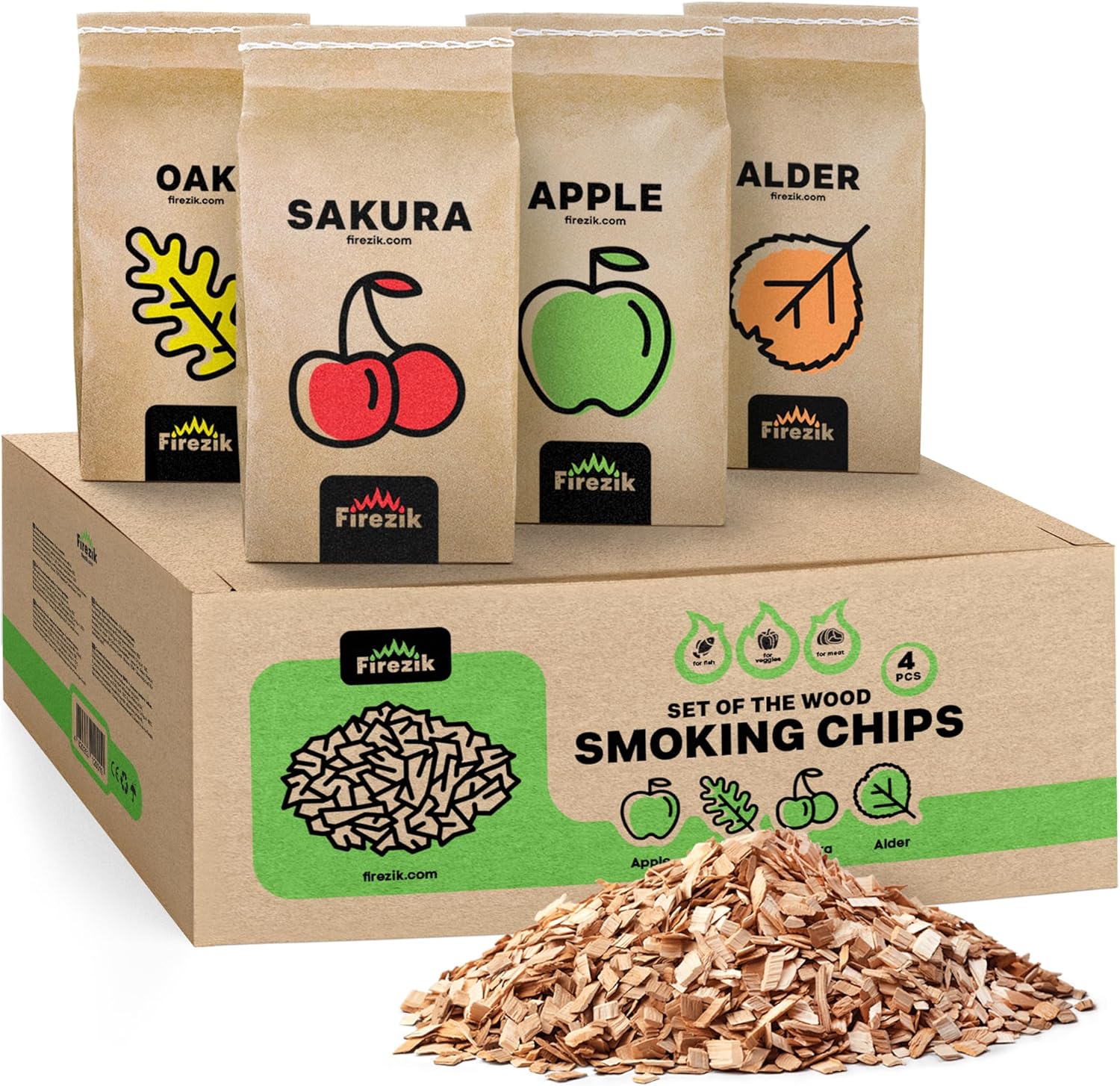FIREZIK Wood Smoking Chips Set of 4 Packs Cherry