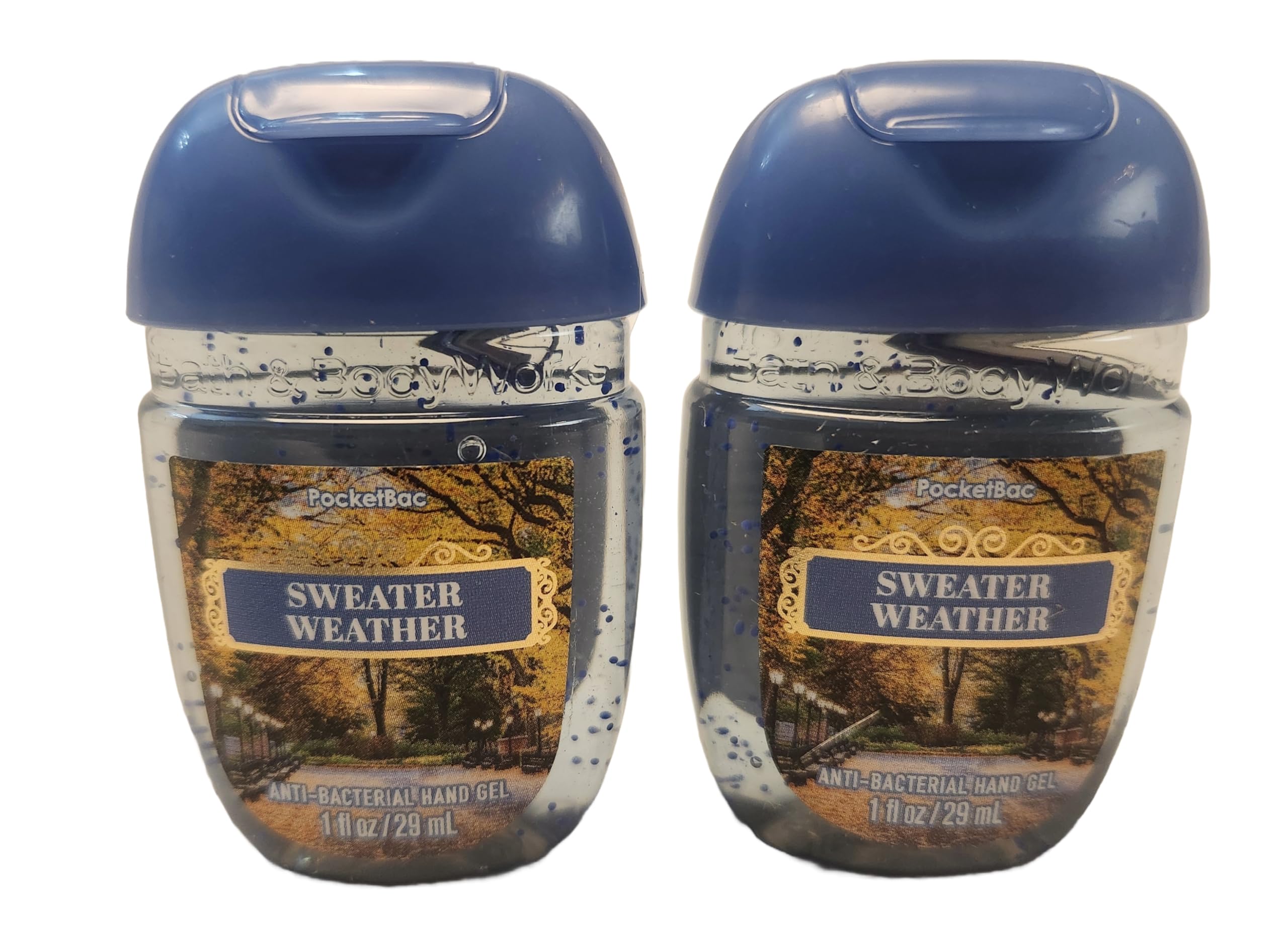 Bath and Body Care - Travel Size Sanitizer - 2 piece Bundle Set Hand Gel - 1 Fl Oz each - Label Artwork Varies (SWEATER WEATHER)