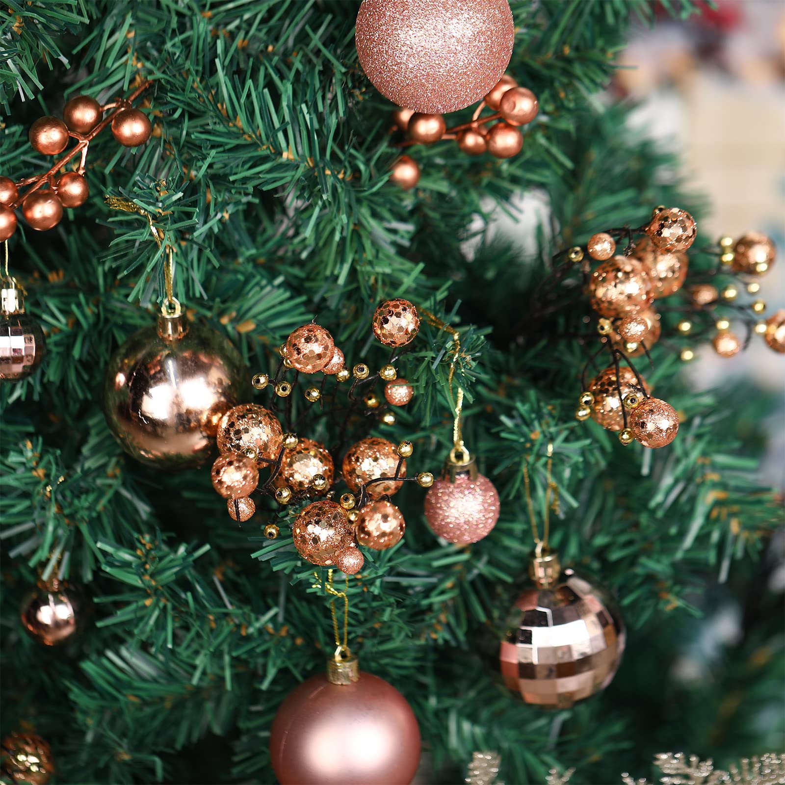 Lot de 94 décorations de sapin de Noël comprenant des boules de Noël à paillettes, des poinsettia à paillettes pour Noël, des vacances, un mariage (or rose)