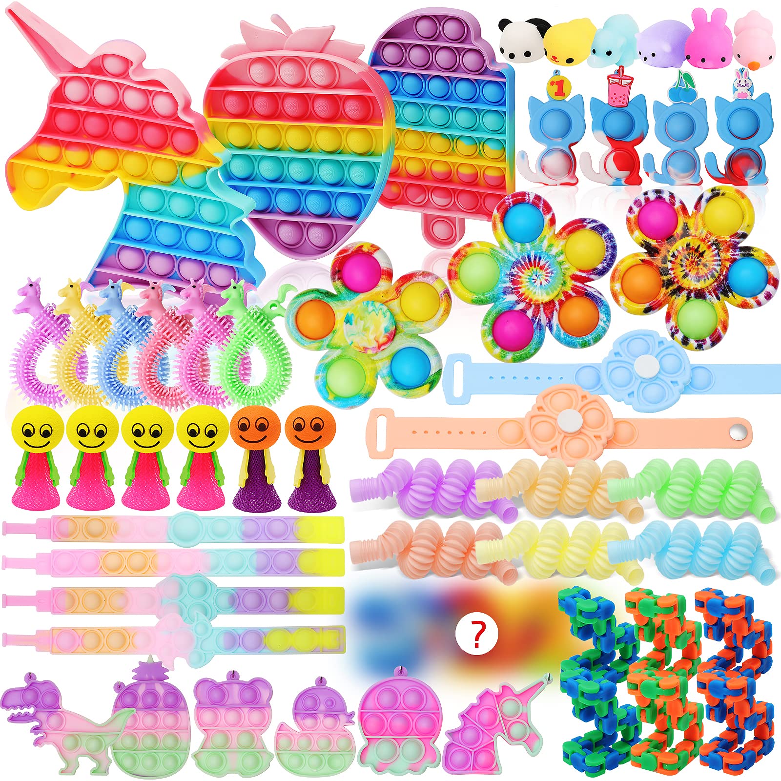 55Pcs Fidget Toys, Fidget PopIts Pack Popper Mini Bulk Toy Set for