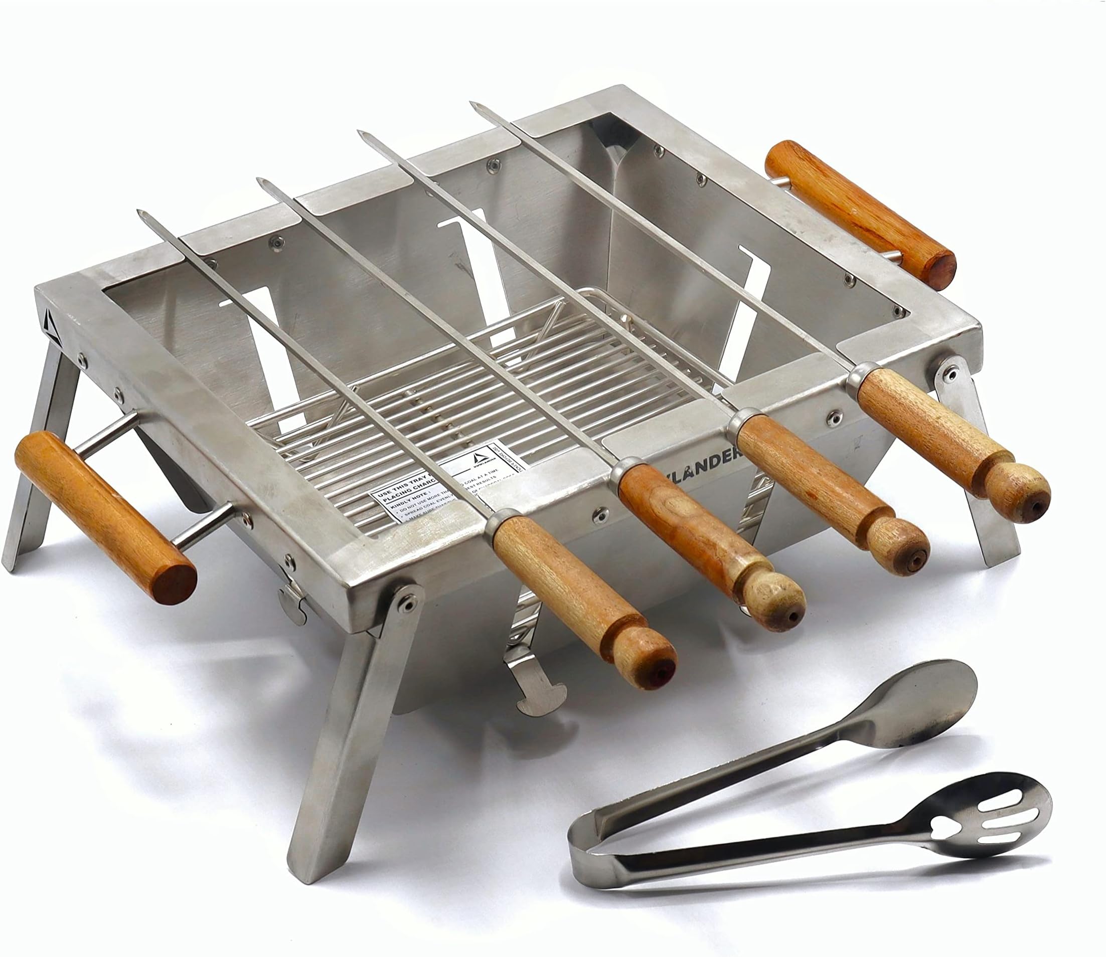- Compact Portable Foldable Stainless Steel Tandoor Charcoal Barbeque Bbq Grill Set With 4 Skewers, Tongs, Bag, Charcoal Tray For Home Outdoor Garden (32 X 28 Cm), Free Standing