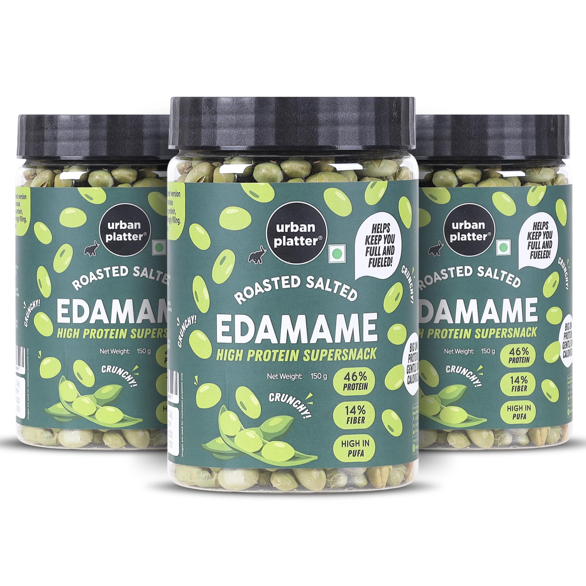 Urban Platter Roasted Salted Edamame, 150g, Pack of 3 (46% Protein, 17% Fiber, Lightly Salted Young Green Soybeans, Highest Plant Protein Supersnack)-image-13