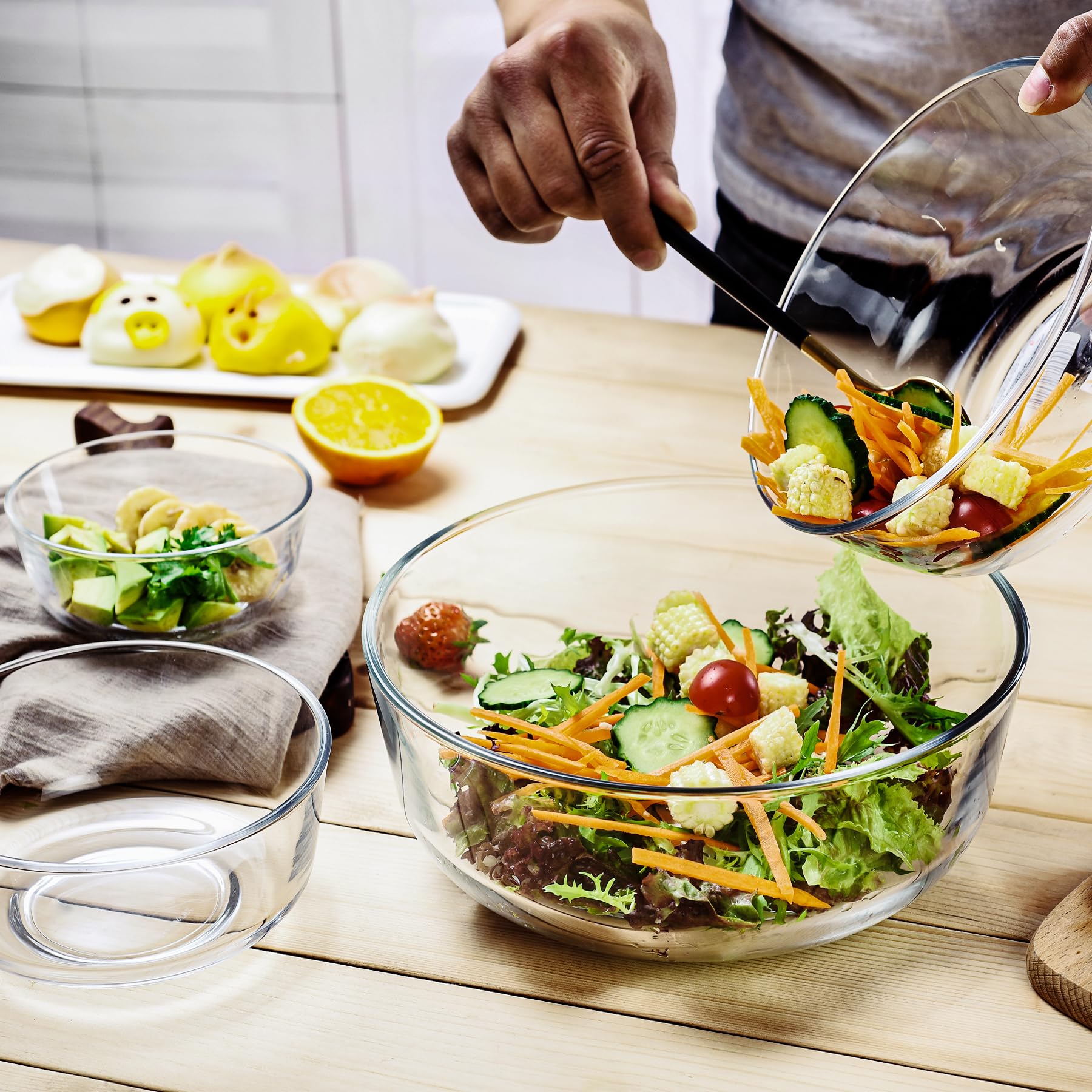 Cuencos de vidrio para mezclar, juego de 4 cuencos de vidrio, apilables, para preparar, hornear, cocinar y servir, aptos para lavavajillas, microondas y congelador (0.31QT, 0.68QT, 1.28QT