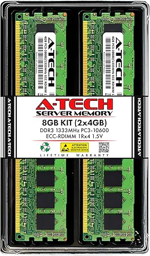 A-Tech Kit de memoria RAM de 8 GB (2 x 4 GB) para Supermicro X8DTi-F X8DTU-F - DDR3 1333 MHz PC3-10600 ECC registrado RDIMM 1Rx4 1.5 V - Servidor