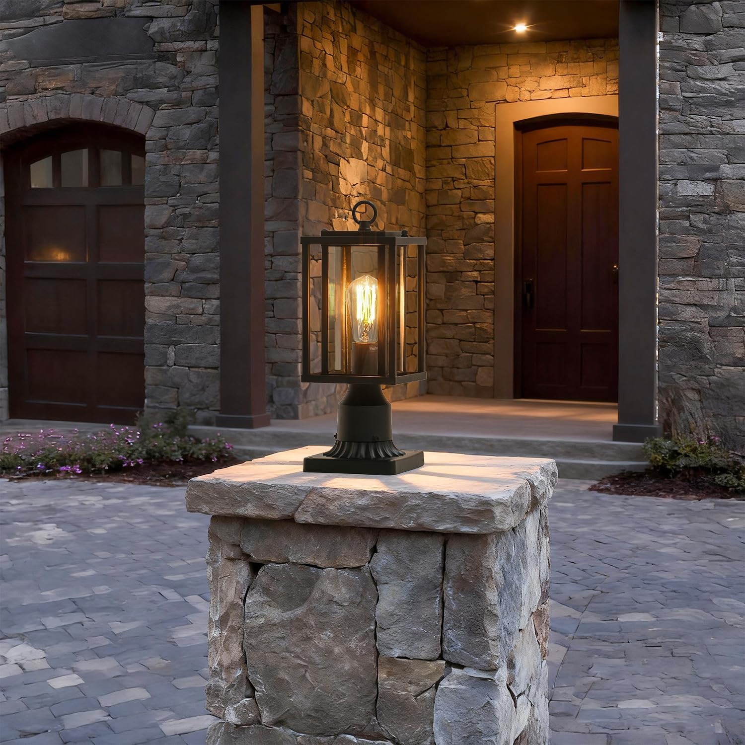mirrea 14" Outdoor Post Light, Matte Black Pole Lamp for Outside, Lamp Post Light Fixture with Pier Mount Base, Hardwired Outdoor Lighting for Yard, Deck, Pack of 1