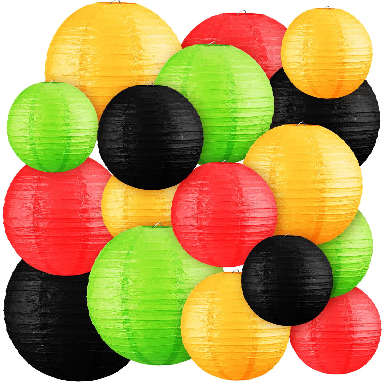 Baquler 24 Pcs Juneteenth Decorations Juneteenth Paper Lantern Decor Black Red Green Yellow Assorted Round Hanging Lanterns for Africa American Independence Celebrate Freedom Party Supplies