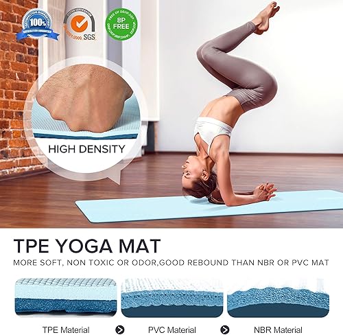 Miniatura 9 de SIMIAN Tapete de yoga grueso de 0.315 pulgadas de doble cara antideslizante para hombres y mujeres con correa de transporte, tapete profesional de