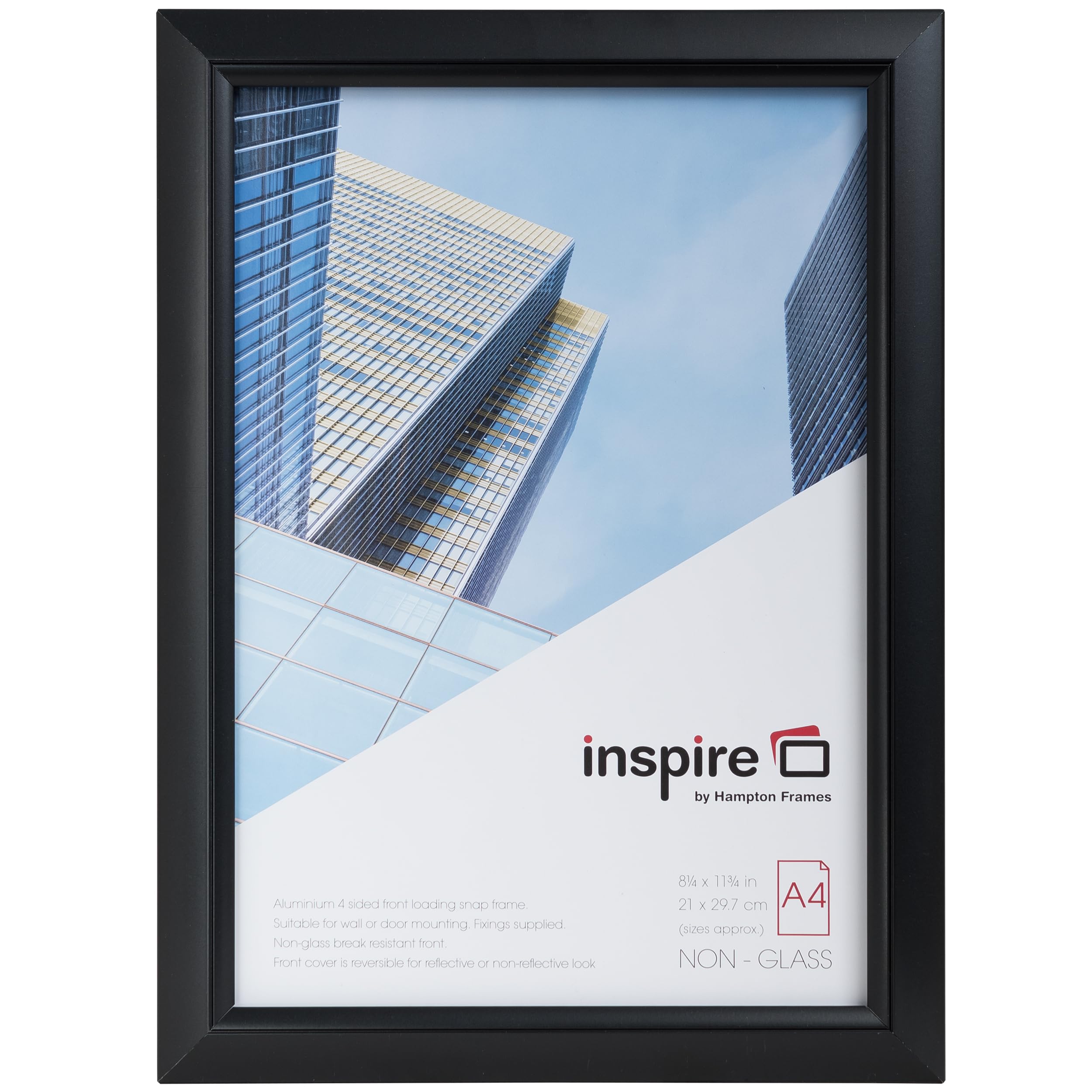 inspire by Hampton Frames Promote It A4 (21x30cm) Pack of 1 Black Snap Acrylic (Non Glass) Front IBH-PAPFA4BBLK-1PK