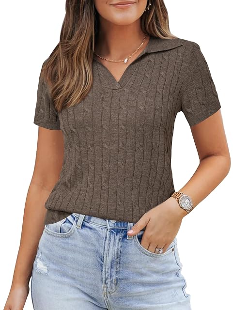 Arach&Cloz Arach&Cloz Women's Wool Blend Polo Business Casual Sweater Coffee XXL