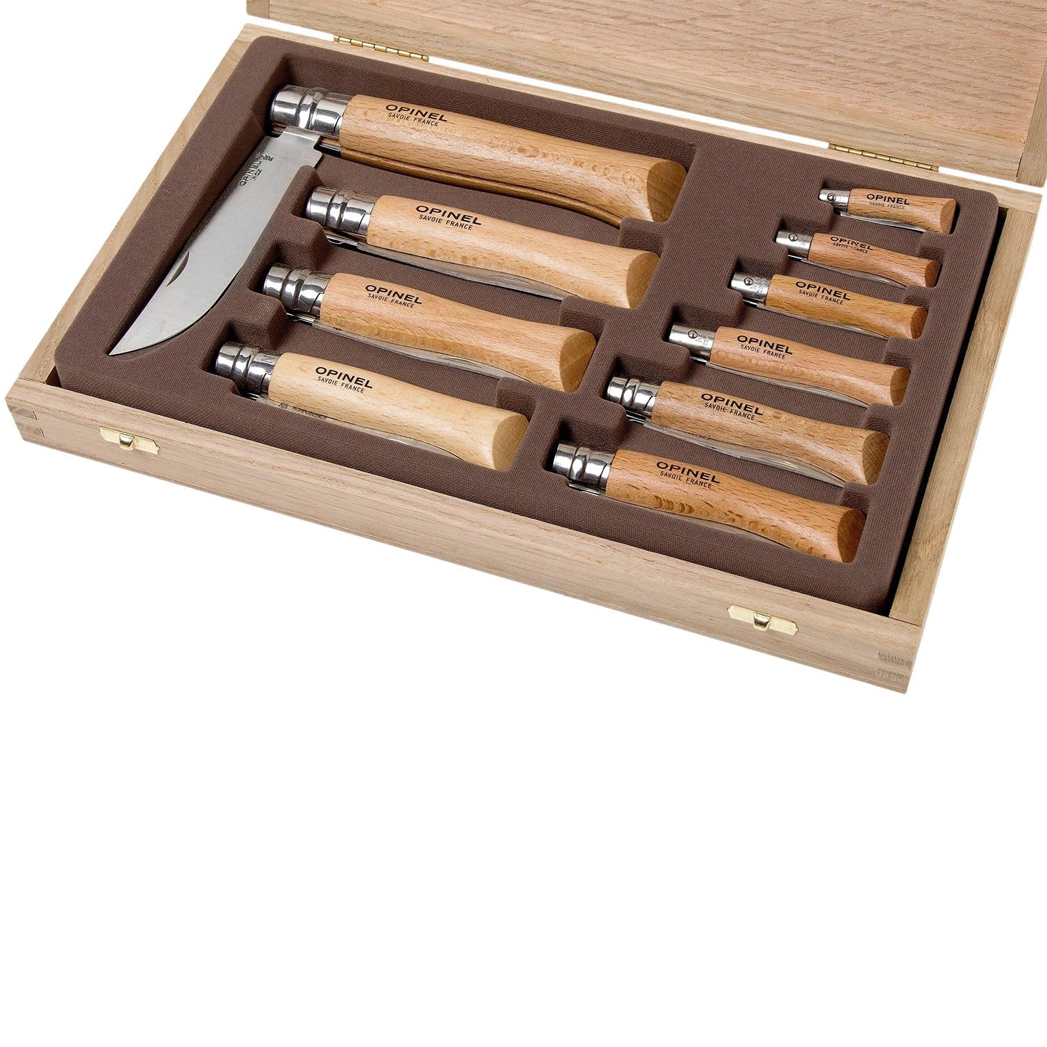 Opinel - Coffret Collection 10 Couteaux de Poche - N°02, 03, 04, 05, 06, 07, 08, 09, 10 et 12 - Lame Acier Inox, Manche Bois de Hêtre - Fabrication Française