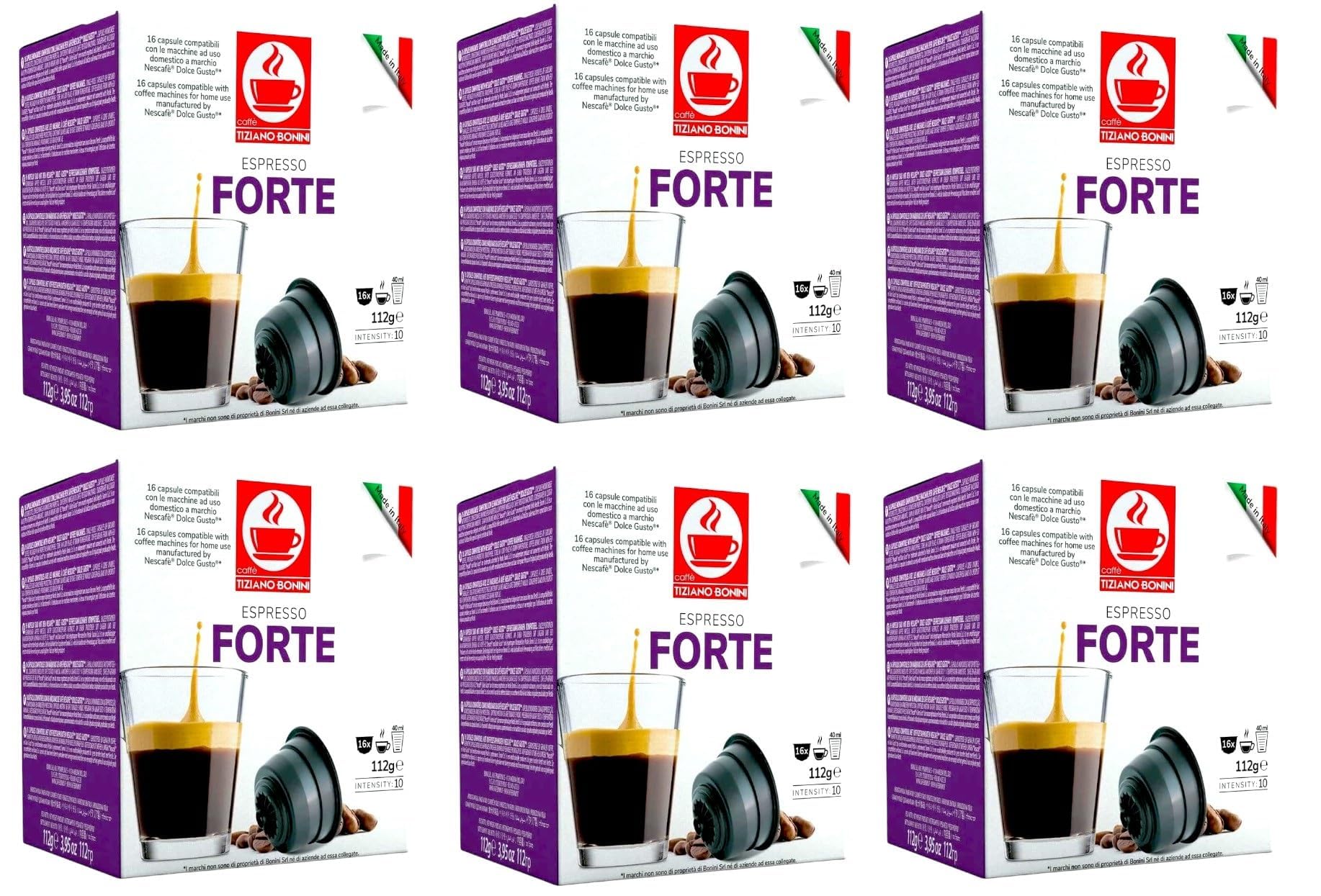 Caffè Tiziano Bonini Bonini Dolce Gusto Compatible Espresso Forte Coffee Pods (Pack of 6, Total 96 pods)
