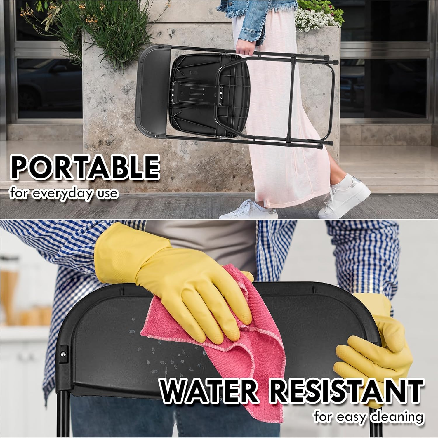 AJP Distributors Folding Chair,Comfortable Event Chair with Back,Portable Stackable Commercial Seat for Indoor and Outdoor,Office,Wedding,Party,Picnic,Kitchen Dining,Patio&Garden(Black,10 Pack 650 lb)