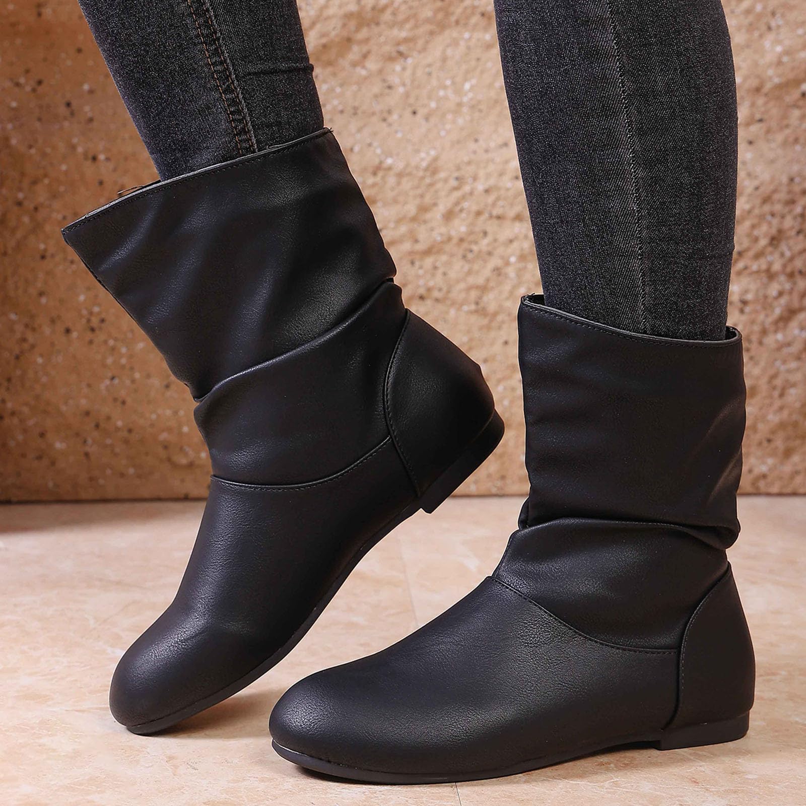 2026 Botas casuales de tacón bajo para mujer, cómodas, informales, clásicas, para actividades al aire libre, invierno, equitación, puntera redonda, sin cordones, caña media, moda