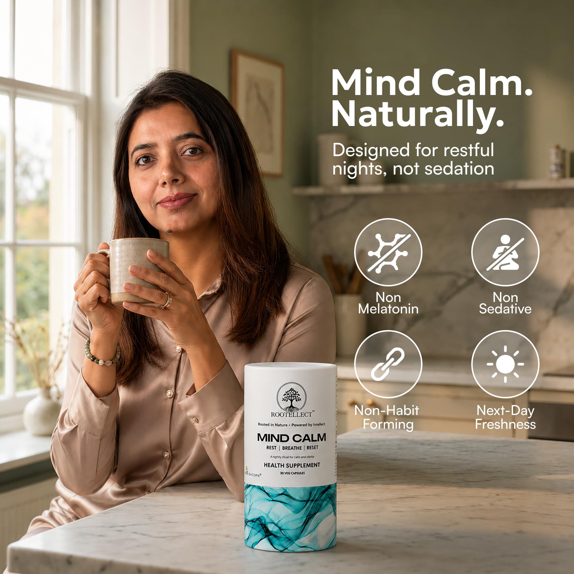 Mind Calm Supplement with B-LIT® Bacopa (Brahmi) 300 mg, L-Theanine & Jatamansi for Mental Clarity, Focus, Memory & Stress Relief | Brain & Focus | Non-Melatonin Sleep Supplement | 30 Veg Capsules — Amazon image 5