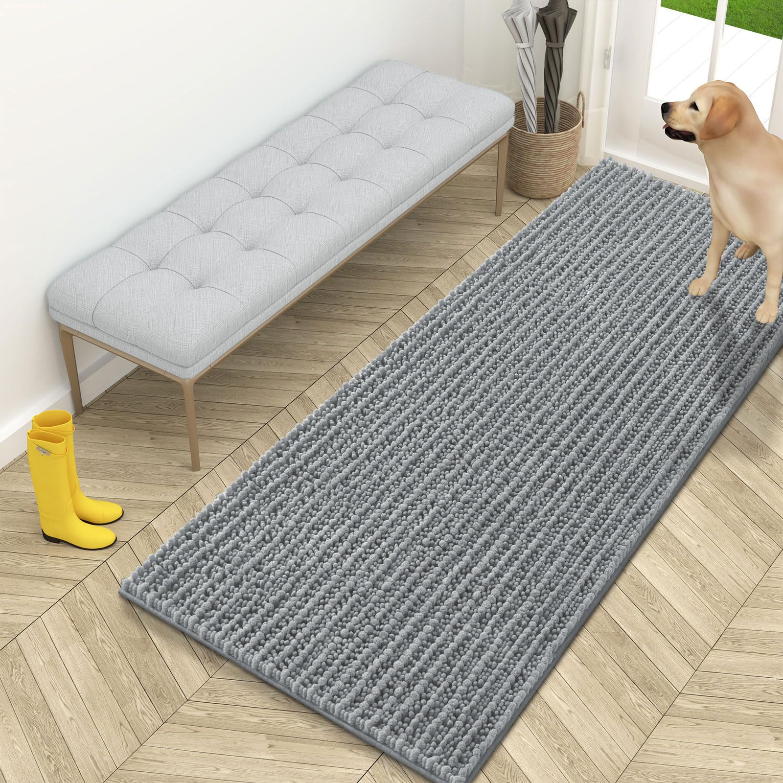 OLANLY Dog Door Mat for Muddy Paws 59x24, Ultra-Absorbent Chenille Mud Mat