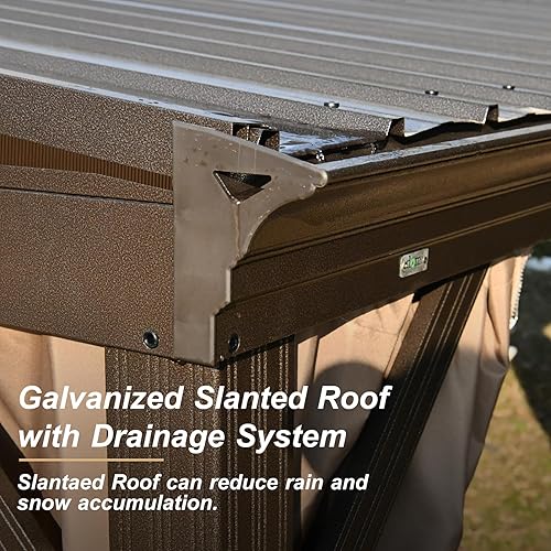 Miniatura 2 de Domi - Cenador montado en la pared de 12 x 14 pies, pérgola de aluminio inclinado con techo de acero galvanizado con cortinas y malla para patio,