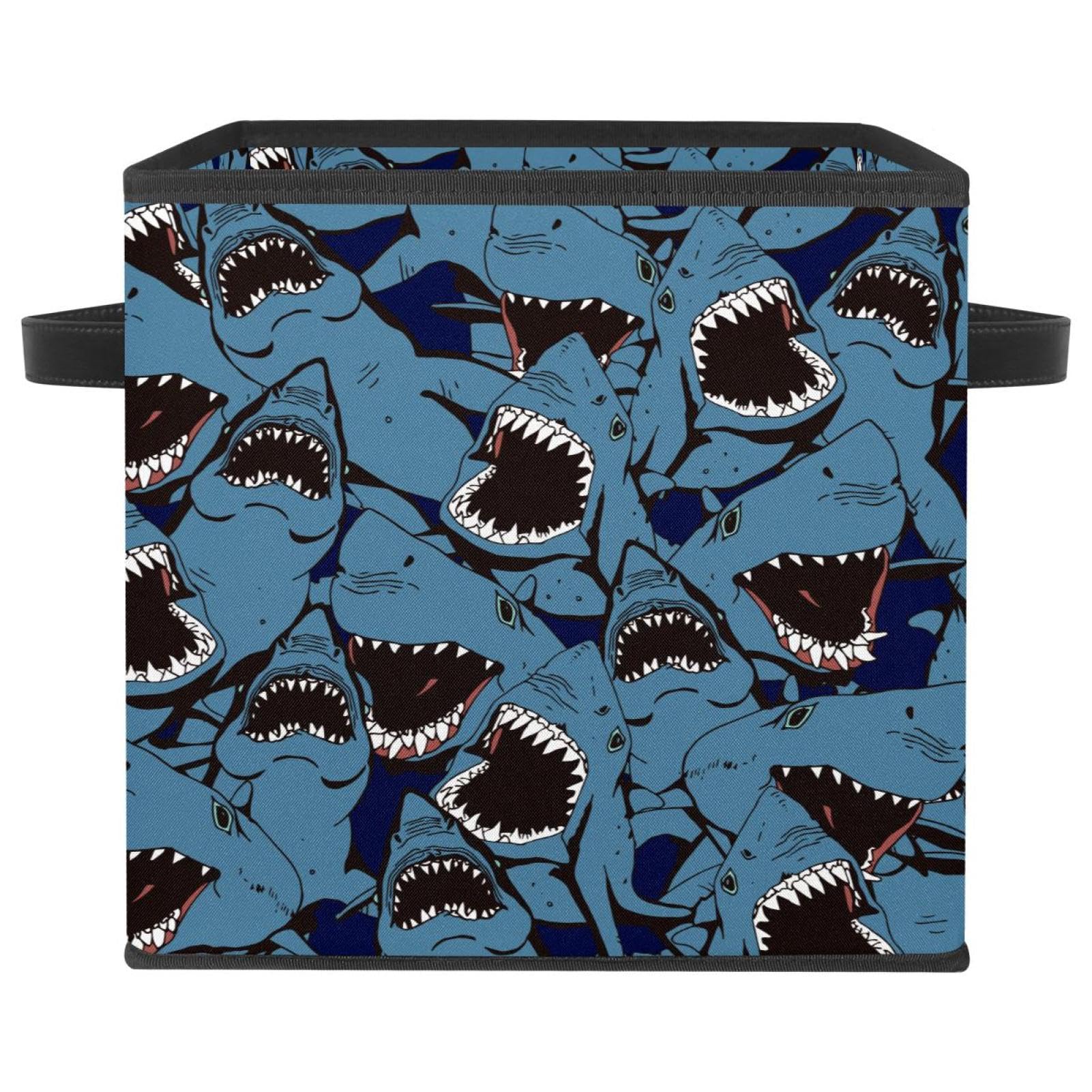 Boîte de rangement pliable en tissu pour placards et jouets d'enfant motif requin bleu
