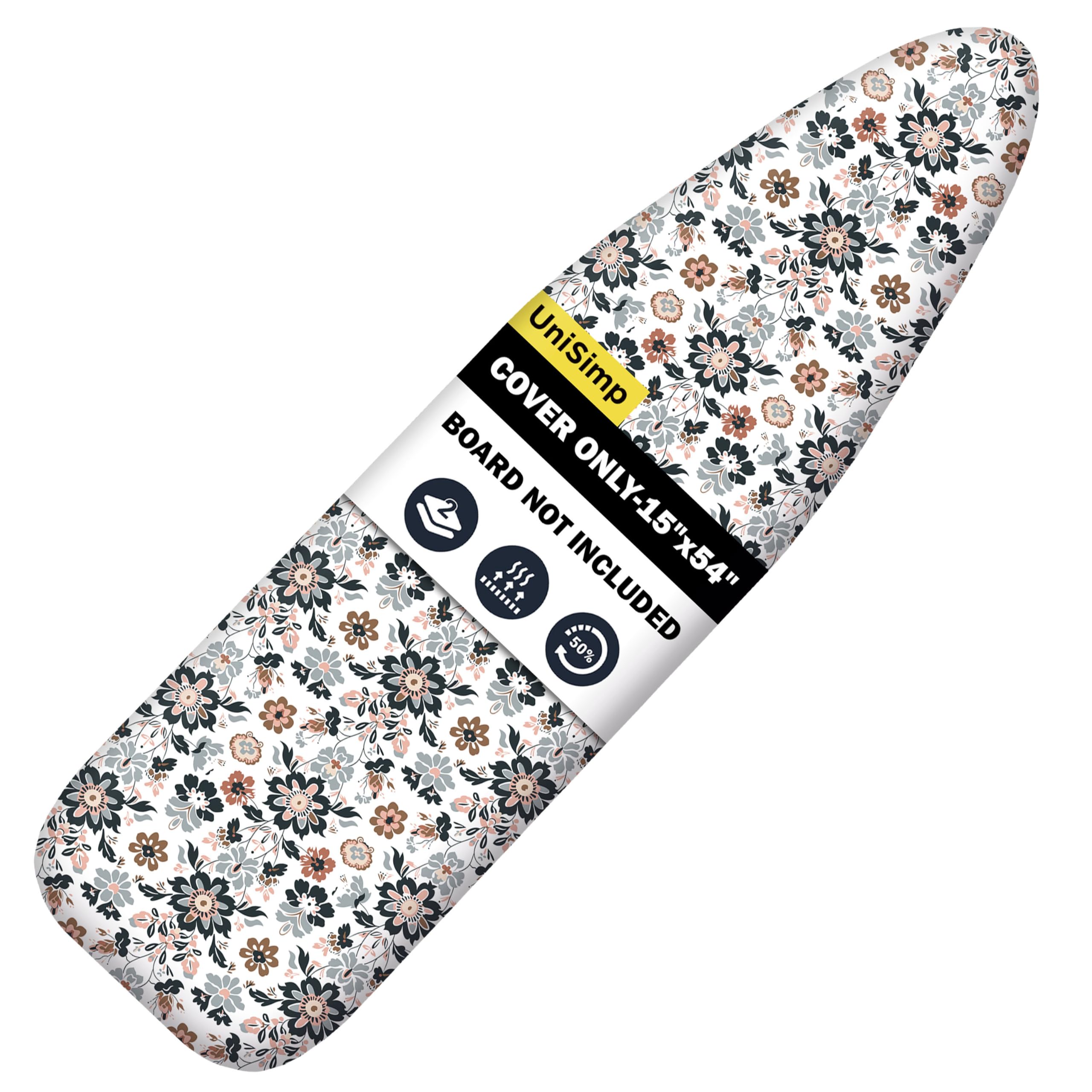 UniSimp Ironing Board Cover and Pad 15X54“ - Extra Thick Natural Cotton, Scorch & Stain-Resistant Padding, Standard Size Iron Board Cover with Metal Fasteners Heavy Duty Elastic Edge, Heatproof