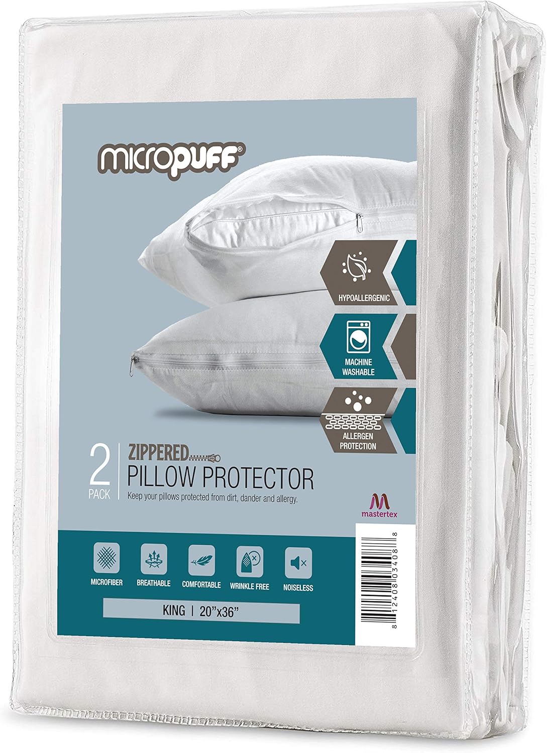 Micropuff King Size Pillow Protectors with Zipper 2 Pack
