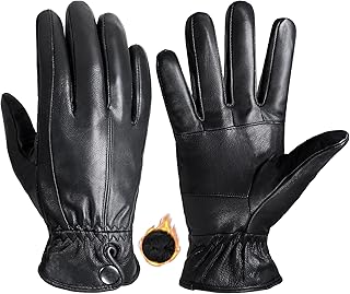 HANDLANDY Genuine Sheepskin Leather Gloves for Men Winter Driving Warm Thermal Wrist Gloves Fleece Lining for Cold Weather