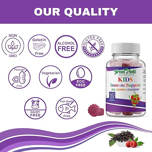 Miniatura 7 de Greenfield Nutritions - Gomitas halal de apoyo inmunológico de saúco para niños, apoya tu sistema inmunológico de forma natural con vitaminas halal