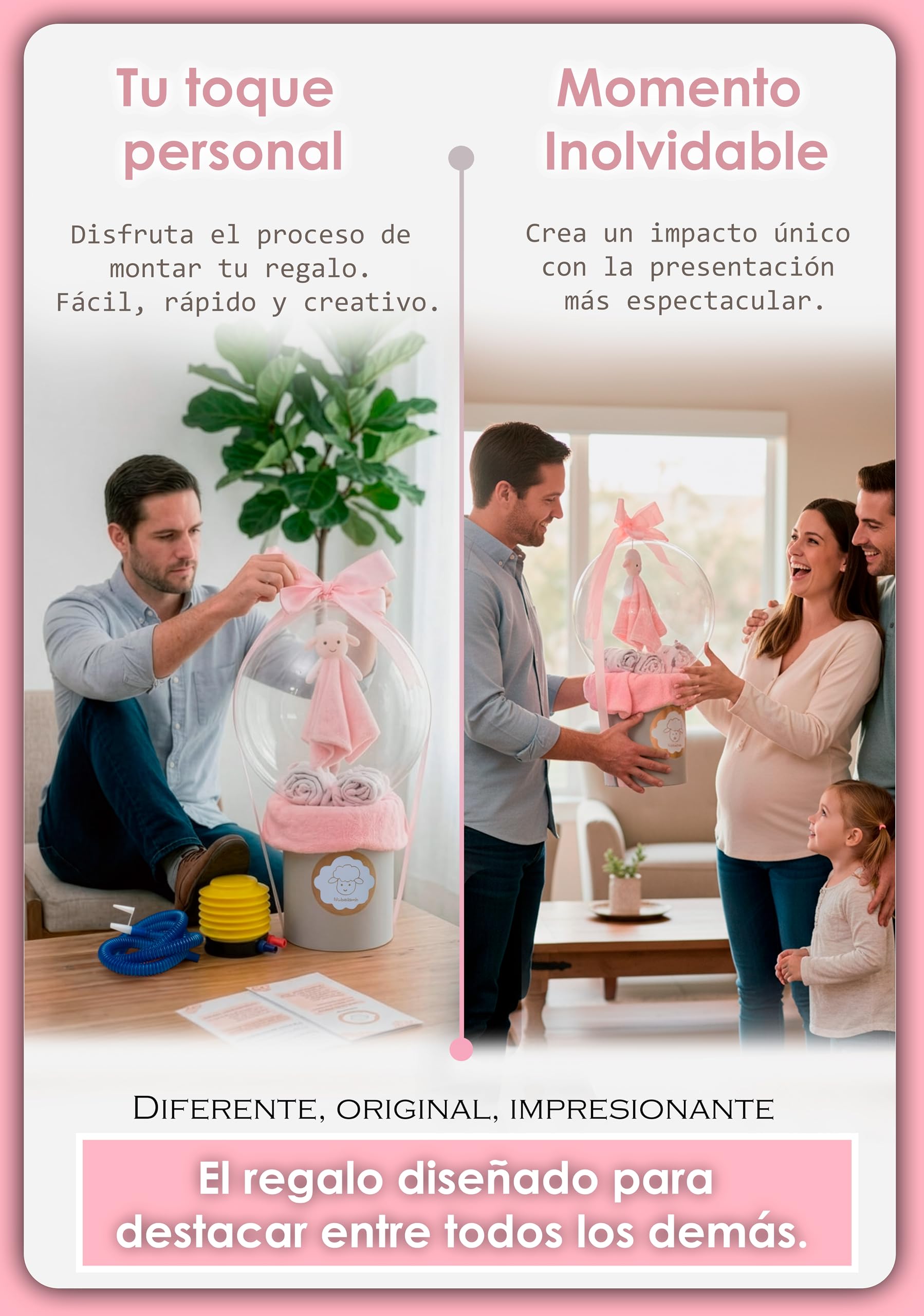 Regalo Bebé Recién Nacida Niña, Canastilla con Globo | Sorprende con un regalo único: prepara tú mismo el globo con la ropita y el peluche y crea una presentación inolvidable.