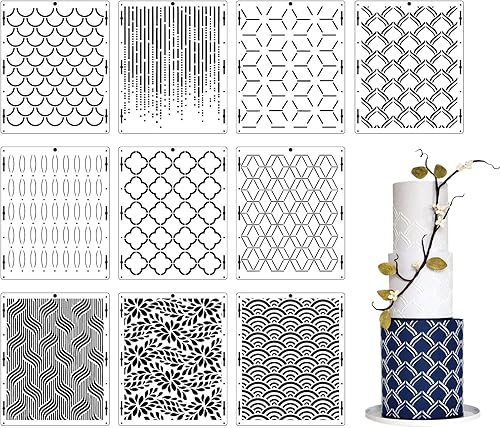 Webakin 10Pcs Cake Decorating Stencils Lace Stencil Wedding Tiers Pattern Birthday Cake Pattern Stencil Template Baking Stencil Cake Buttercream