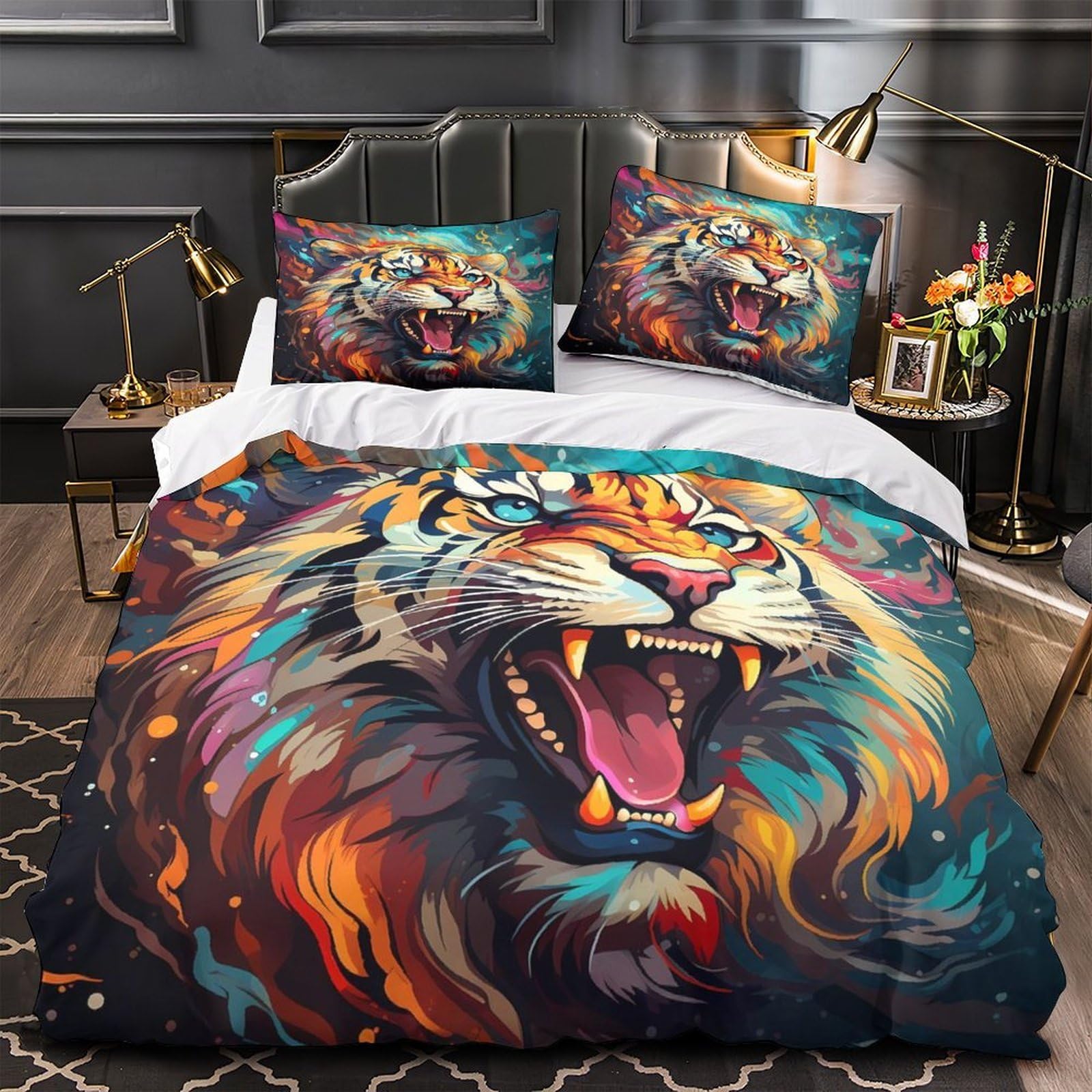 Housse de couette tigre facile à laver et résistante aux taches