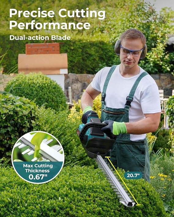 Hedge Trimmers Cordless with Battery, 3000RPM Brushless Motor | Electric Bush Clipper with 2 Pack Batteries, 20'' 180 Rotatable Head, 2/3'' Blade Gap, Gardening Gifts for Men Dad Father