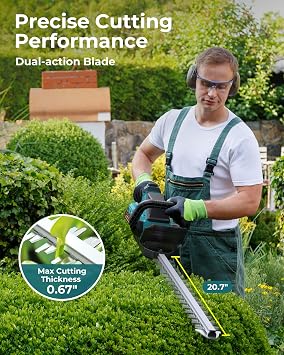 Hedge Trimmers Cordless with Battery, 3000RPM Brushless Motor | Electric Bush Clipper with 2 Pack Batteries, 20'' 180 Rotatable Head, 2/3'' Blade Gap, Gardening Gifts for Men Dad Father